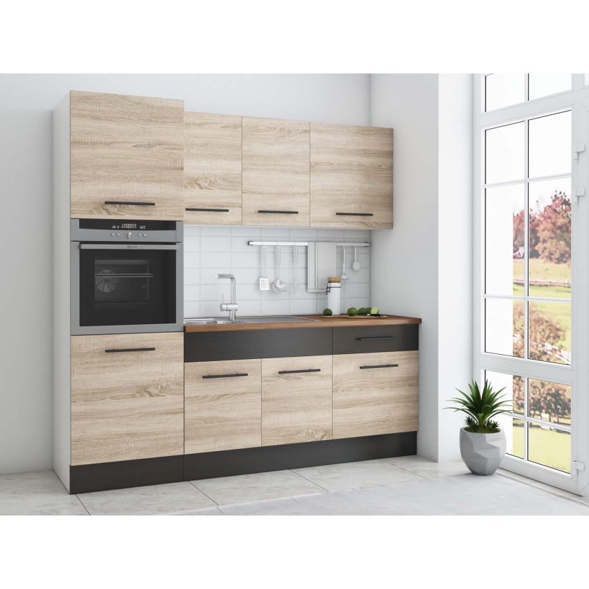 Bucatarie Sofia 200 cm, Sonoma / Wenge, Blat termic nuc, Corp cuptor incorporabil