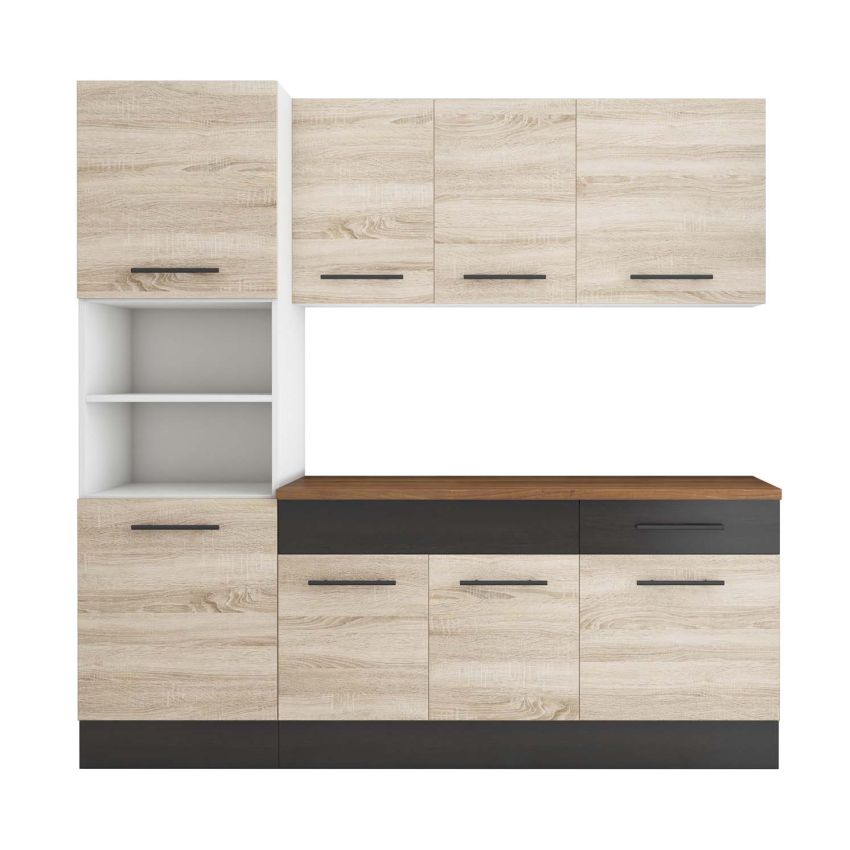 Bucatarie Sofia 200 cm, Sonoma / Wenge, Blat termic nuc, Corp cuptor incorporabil