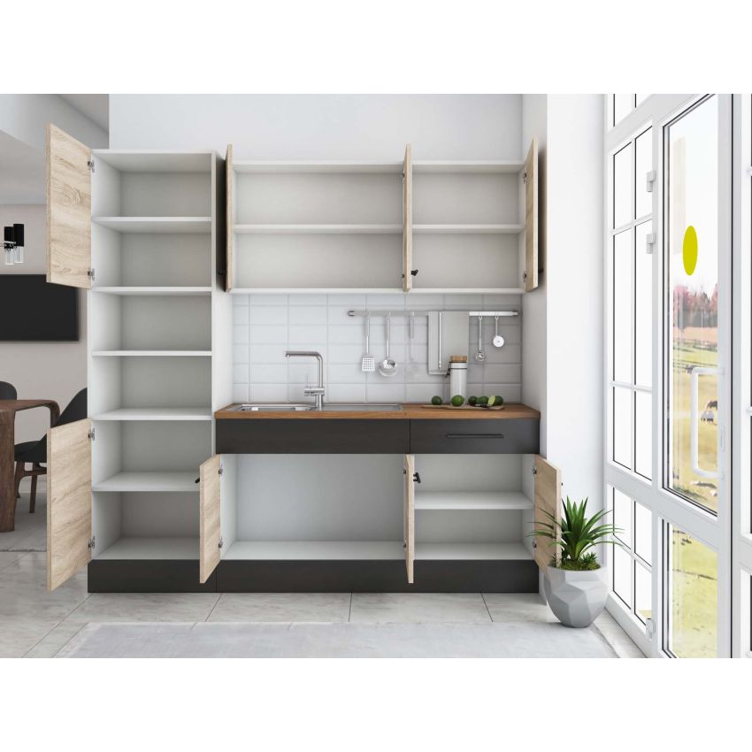 Bucatarie Sofia 200 cm, Sonoma / Wenge, Blat termic nuc, Corp cuptor incorporabil