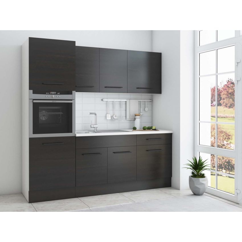 Bucatarie Sofia 200 cm, Wenge, Blat termic alb, Corp cuptor incorporabil