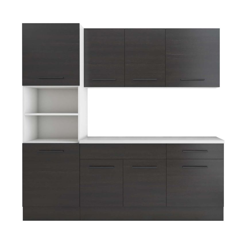 Bucatarie Sofia 200 cm, Wenge, Blat termic alb, Corp cuptor incorporabil