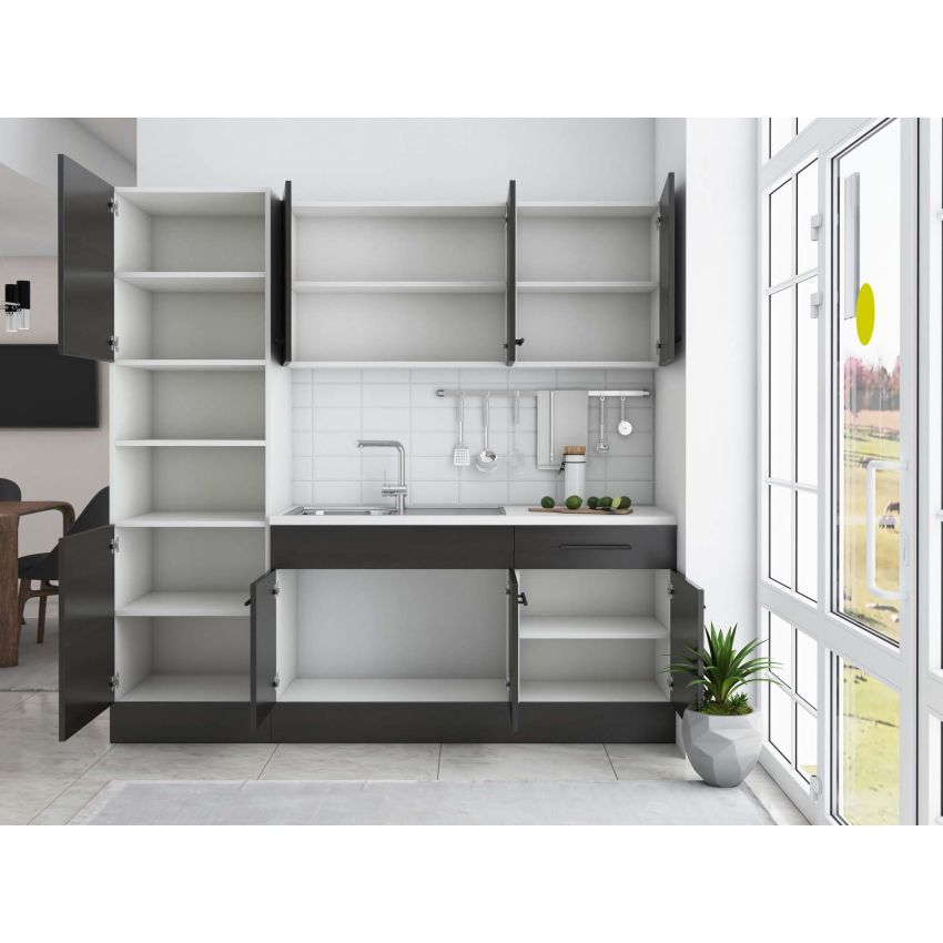 Bucatarie Sofia 200 cm, Wenge, Blat termic alb, Corp cuptor incorporabil