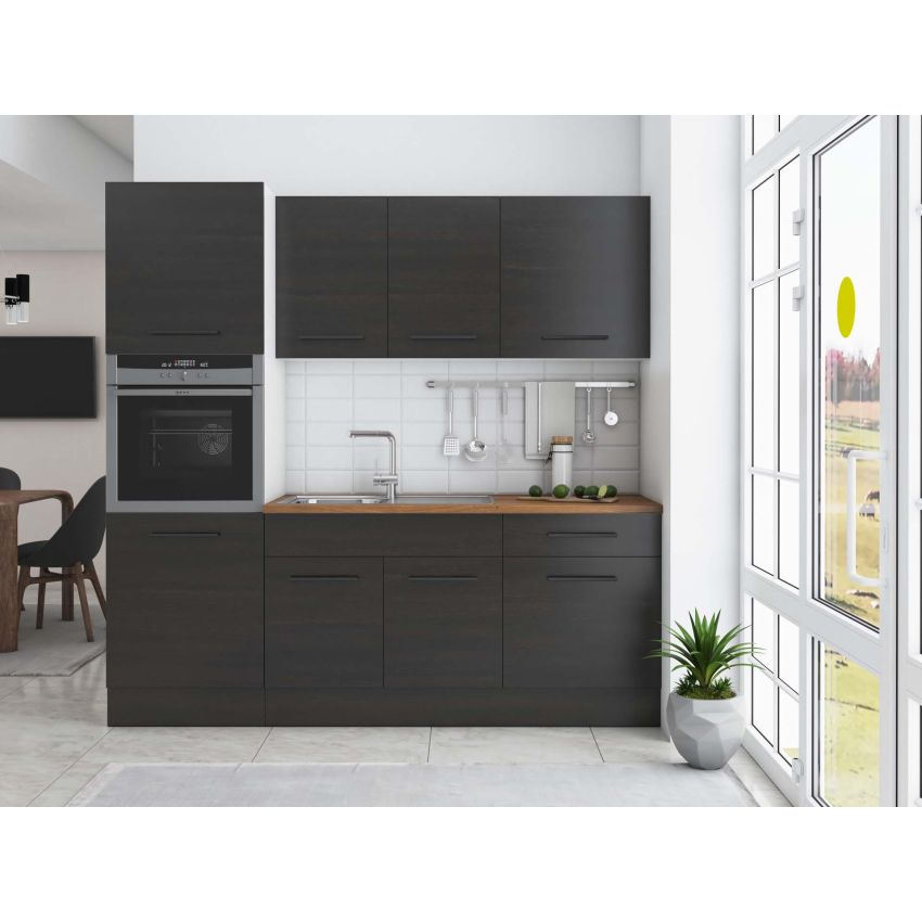 Bucatarie Sofia 200 cm, Wenge, Blat termic nuc, Corp cuptor incorporabil