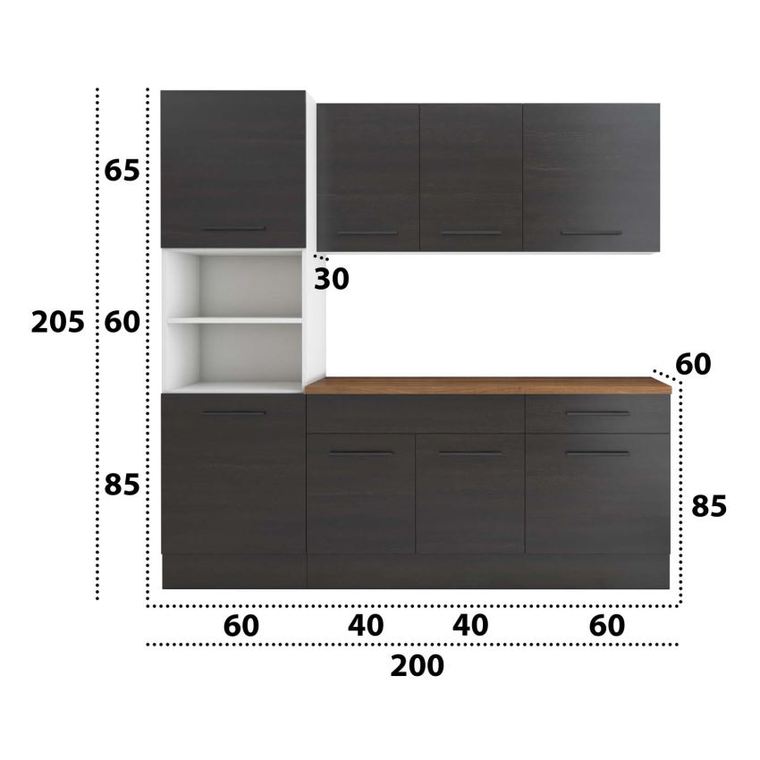 Bucatarie Sofia 200 cm, Wenge, Blat termic nuc, Corp cuptor incorporabil