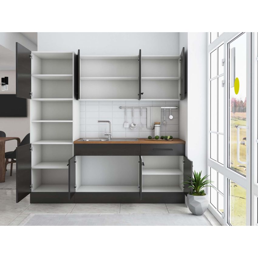 Bucatarie Sofia 200 cm, Wenge, Blat termic nuc, Corp cuptor incorporabil