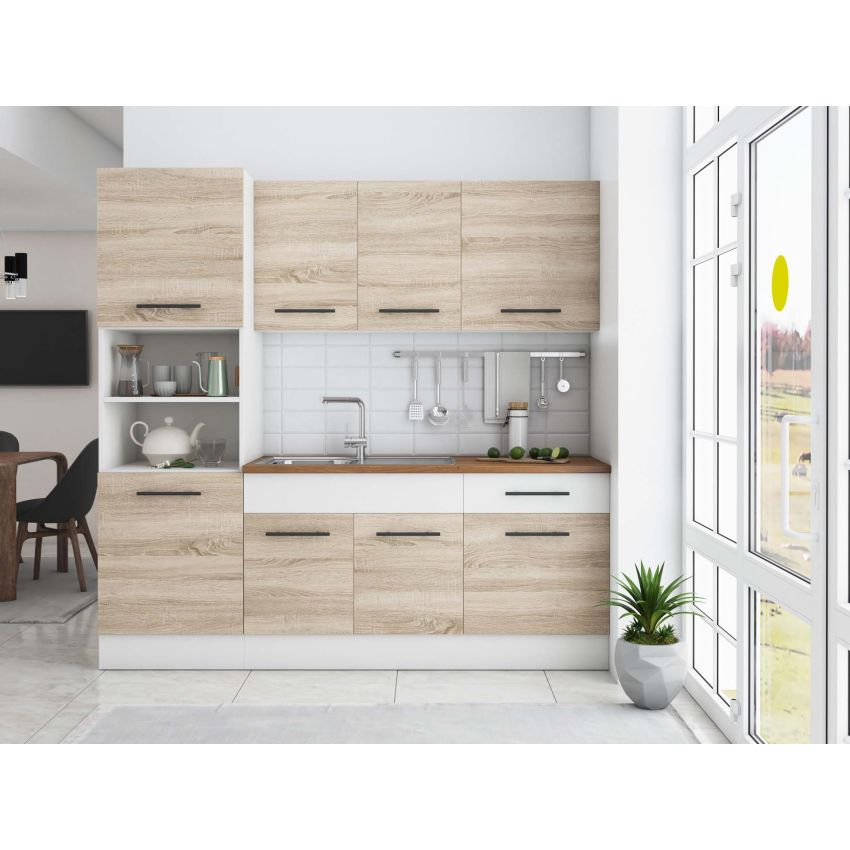 Bucatarie Sofia 200 cm, Alb, Blat termic nuc, Corp cuptor incorporabil