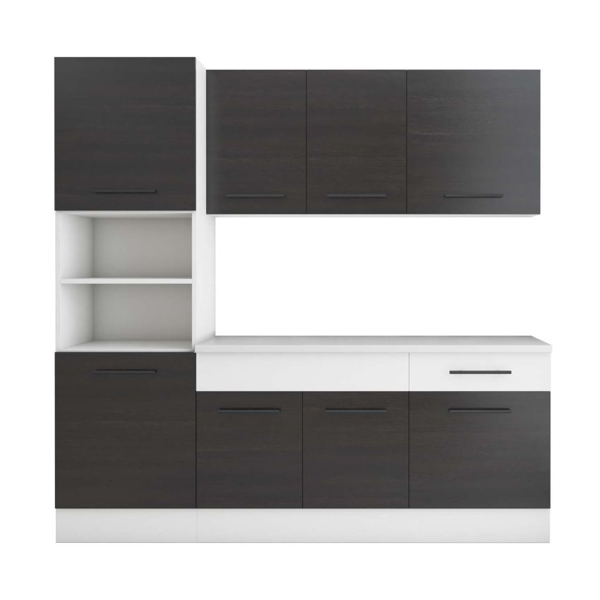 Bucatarie Sofia 200 cm, Wenge / Alb, Blat termic alb, Corp cuptor incorporabil