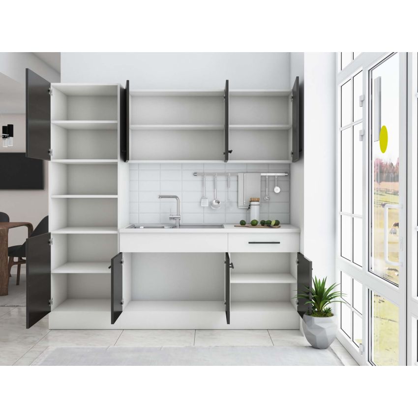 Bucatarie Sofia 200 cm, Wenge / Alb, Blat termic alb, Corp cuptor incorporabil