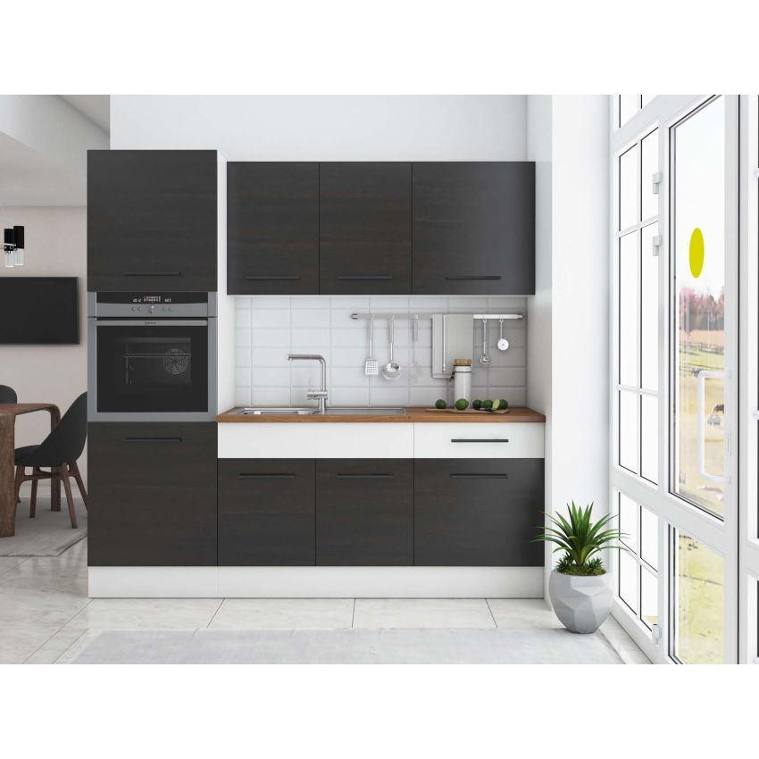 Bucatarie Sofia 200 cm, Wenge / Alb, Blat termic nuc, Corp cuptor incorporabil
