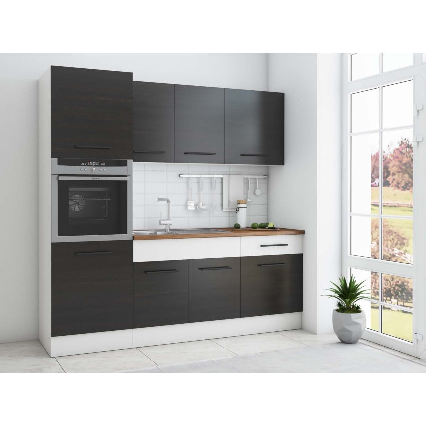 Bucatarie Sofia 200 cm, Wenge / Alb, Blat termic nuc, Corp cuptor incorporabil