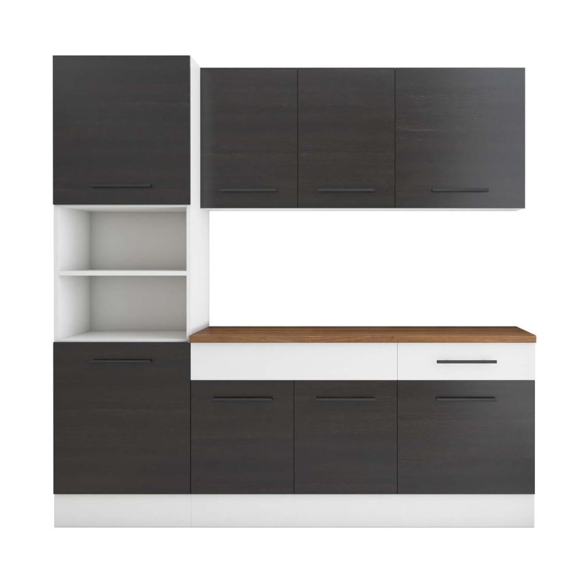 Bucatarie Sofia 200 cm, Wenge / Alb, Blat termic nuc, Corp cuptor incorporabil