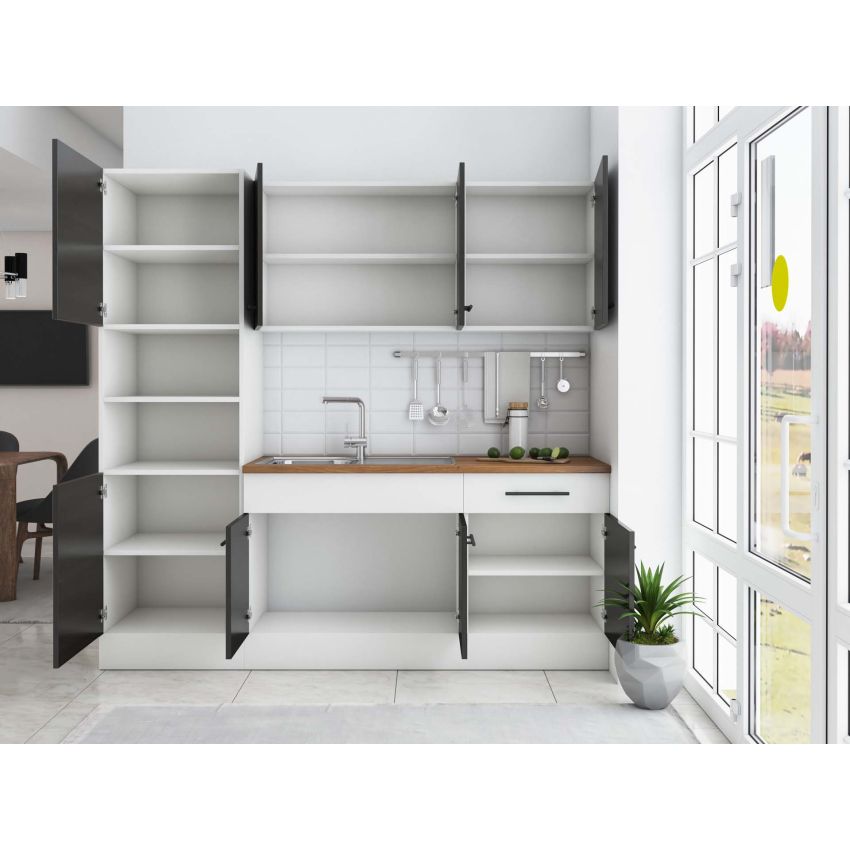 Bucatarie Sofia 200 cm, Wenge / Alb, Blat termic nuc, Corp cuptor incorporabil