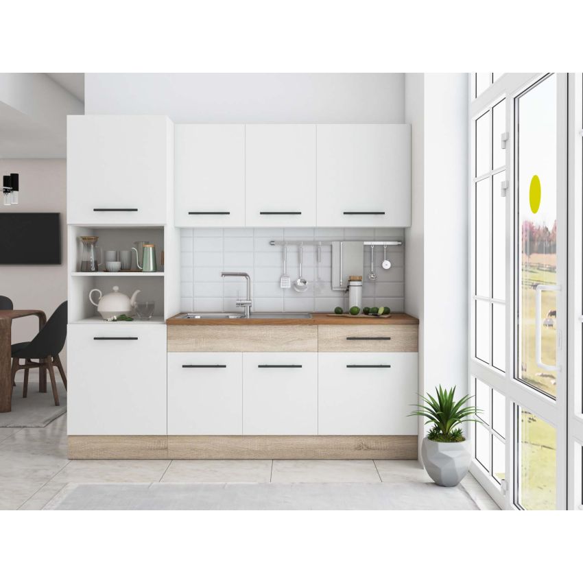 Bucatarie Sofia 200 cm, Alb, Blat termic nuc, Corp cuptor incorporabil