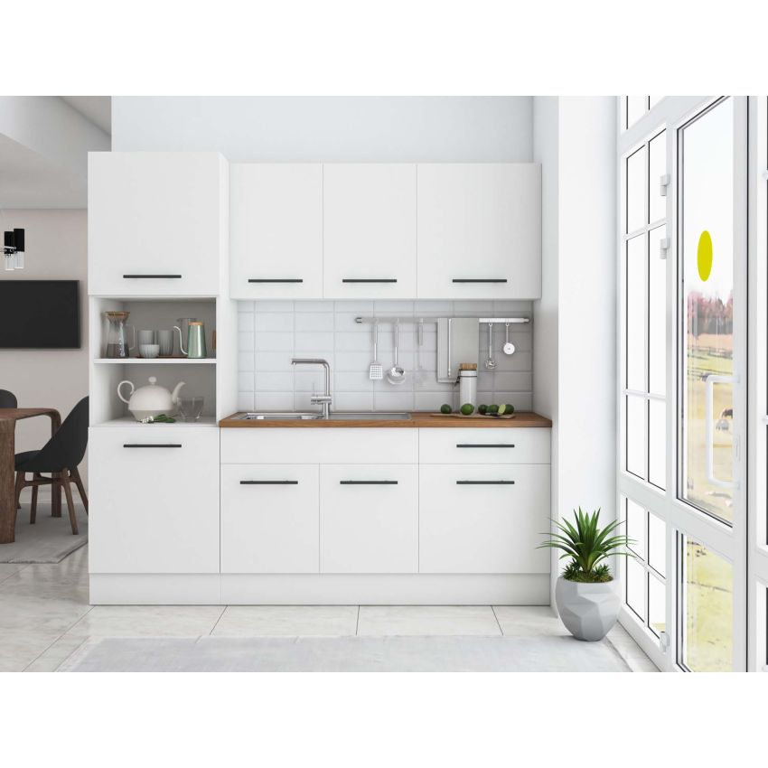 Bucatarie Sofia 200 cm, Alb, Blat termic nuc, Corp cuptor incorporabil