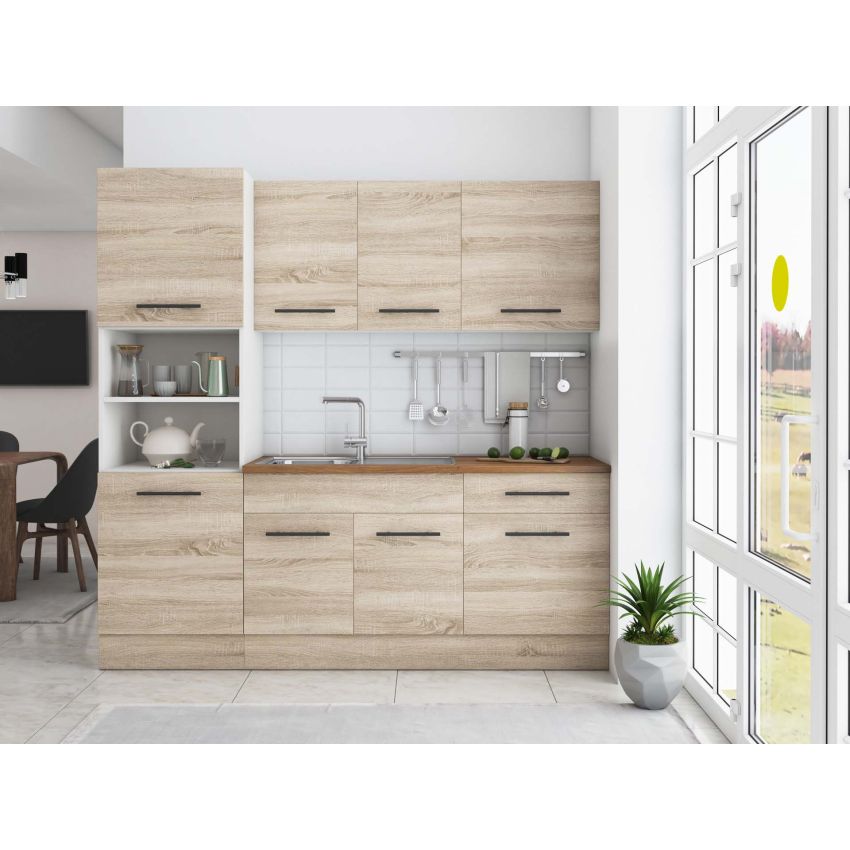 Bucatarie Sofia 200 cm, Alb, Blat termic nuc, Corp cuptor incorporabil