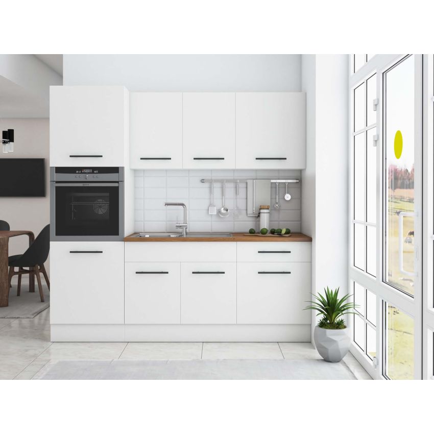 Bucatarie Sofia 200 cm, Alb, Blat termic nuc, Corp cuptor incorporabil
