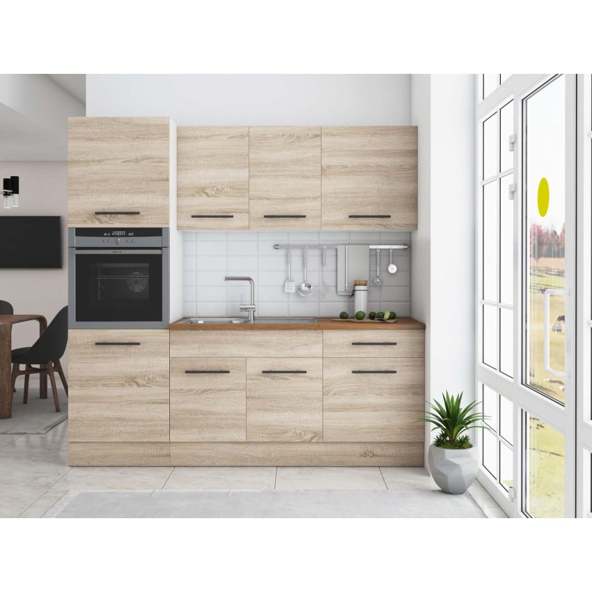 Bucatarie Sofia 200 cm, Sonoma, Blat termic nuc, Corp cuptor incorporabil