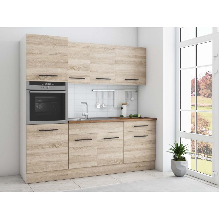 Bucatarie Sofia 200 cm, Sonoma, Blat termic nuc, Corp cuptor incorporabil