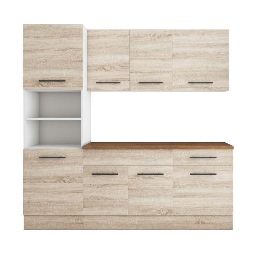 Bucatarie Sofia 200 cm, Sonoma, Blat termic nuc, Corp cuptor incorporabil