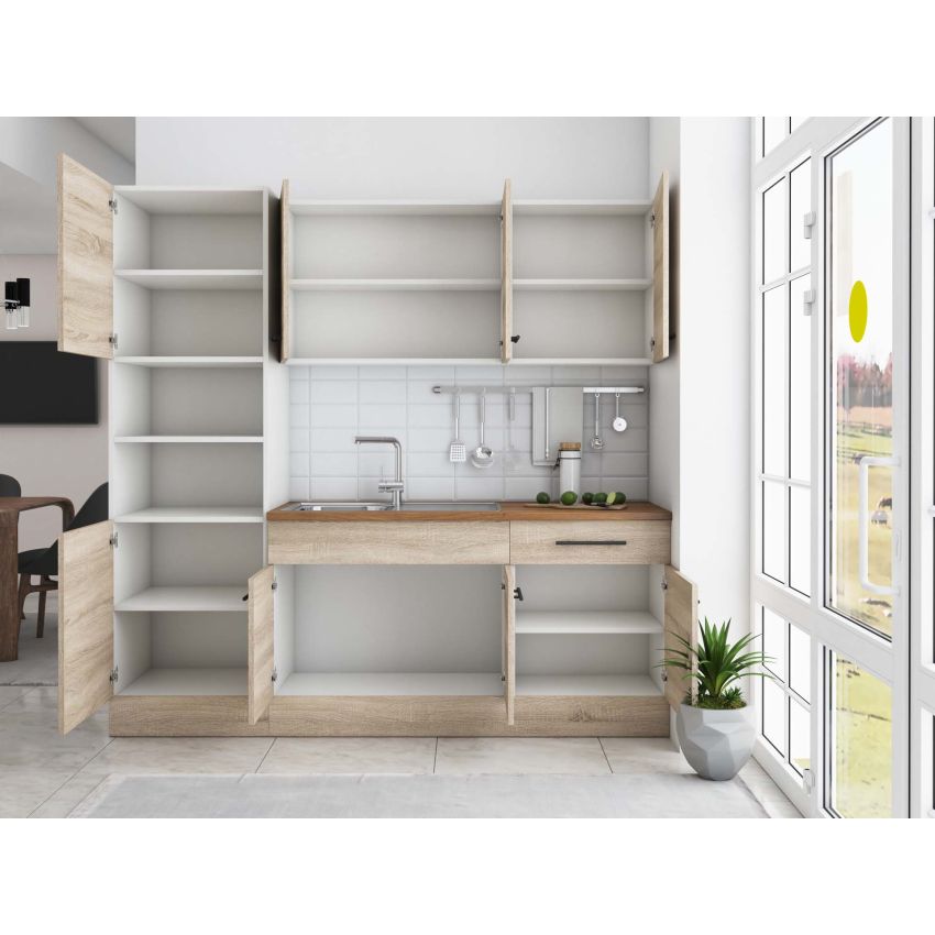 Bucatarie Sofia 200 cm, Sonoma, Blat termic nuc, Corp cuptor incorporabil