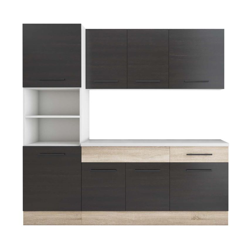 Bucatarie Sofia 200 cm, Wenge / Sonoma, Blat termic alb, Corp cuptor incorporabil