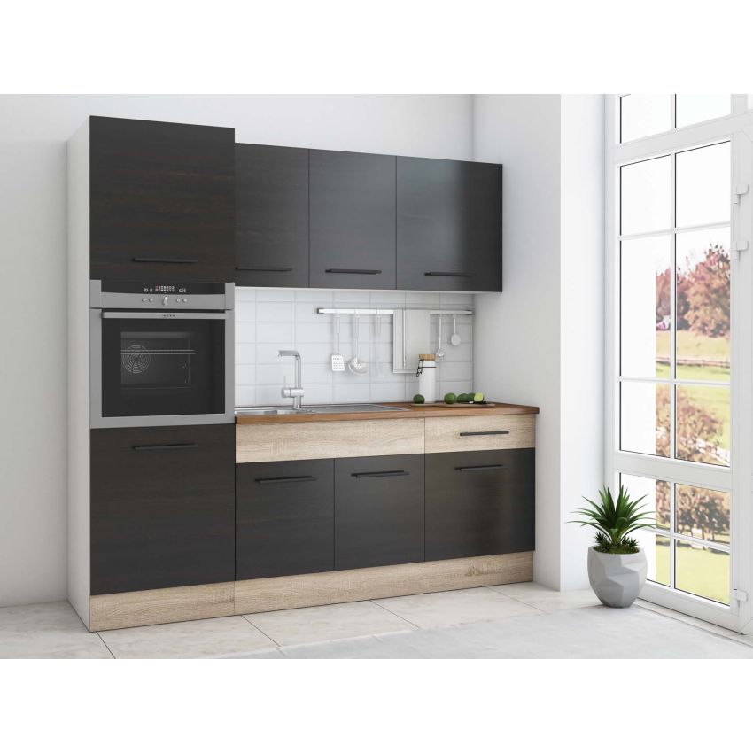 Bucatarie Sofia 200 cm, Wenge / Sonoma, Blat termic nuc, Corp hota