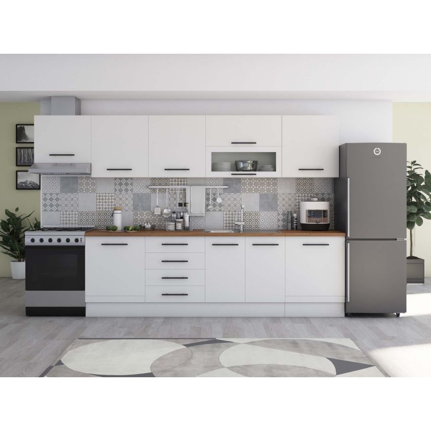 Bucatarie Alfa 320, sonoma/alb, blat termic nuc, corp hota