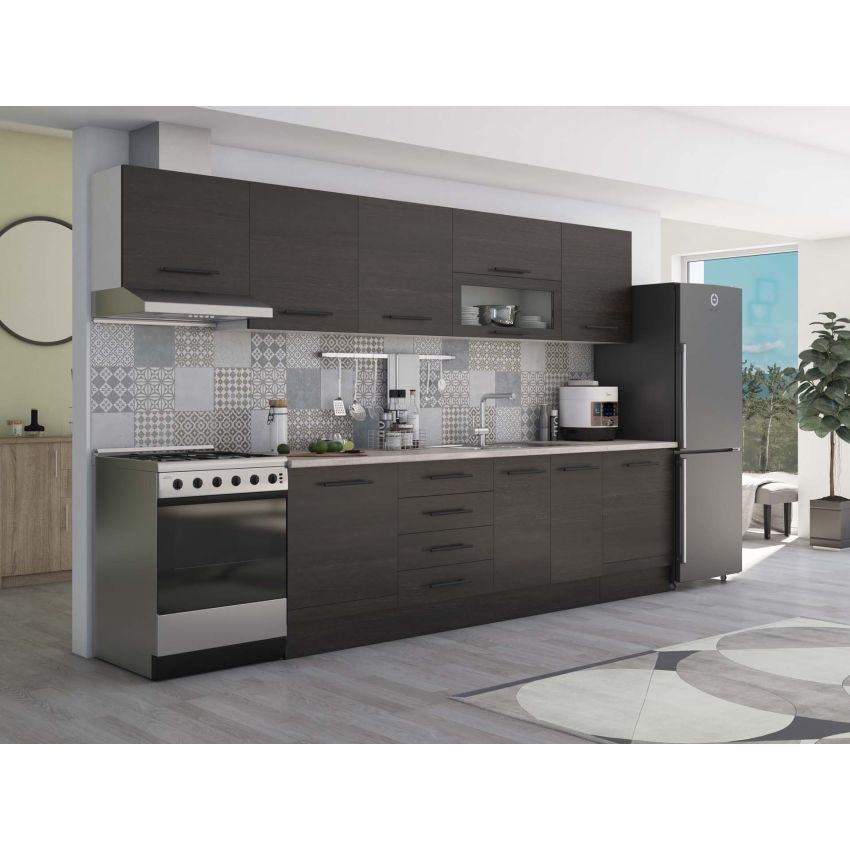 Bucatarie Alfa 320, wenge, blat termic travertin, corp hota