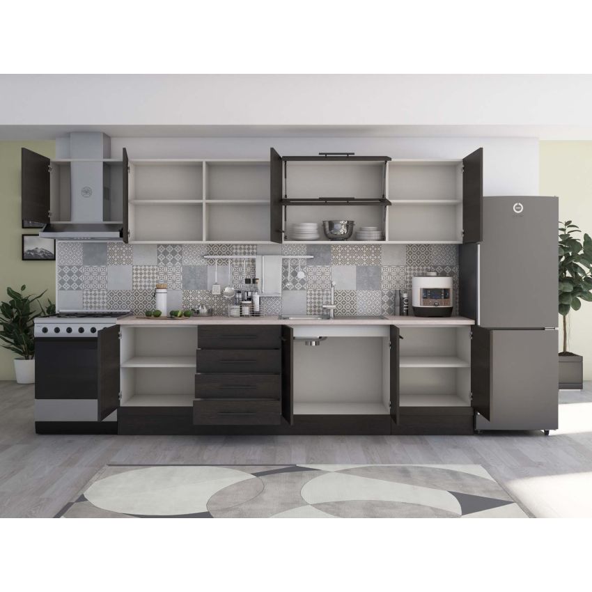 Bucatarie Alfa 320, wenge, blat termic travertin, corp hota