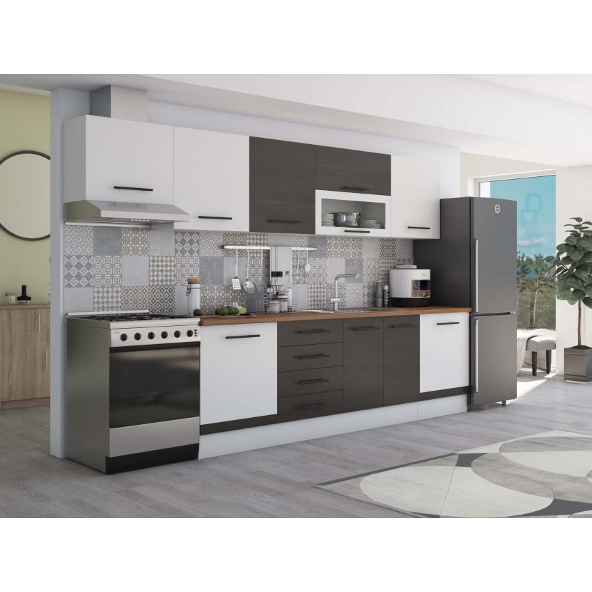 Bucatarie Alfa 320, wenge/alb, blat termic nuc, corp hota