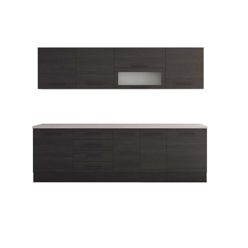Bucatarie Alfa 260, Cu vitrina, Wenge, Blat termic travertin