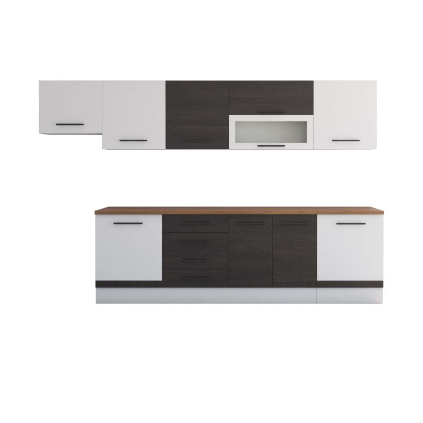 Bucatarie Alfa 320, wenge/alb, blat termic nuc, corp hota
