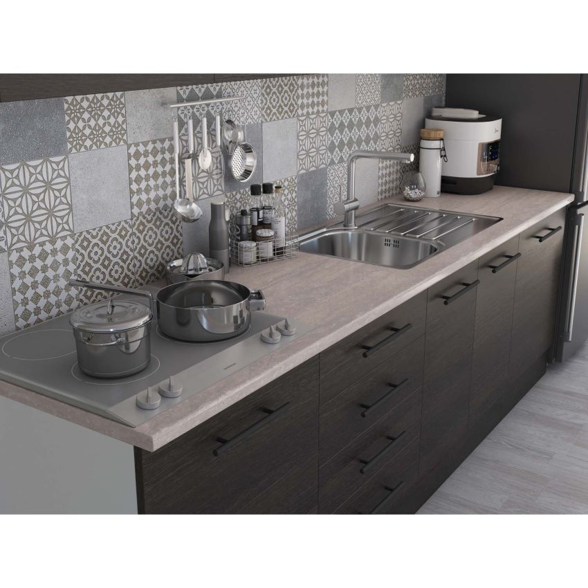 Bucatarie Alfa 260, Cu vitrina, Wenge, Blat termic travertin