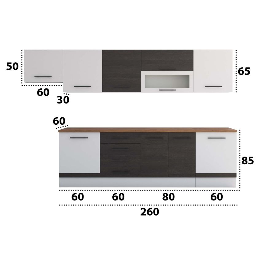 Bucatarie Alfa 320, wenge/alb, blat termic nuc, corp hota