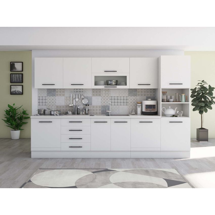 Bucatarie Alfa 320, wenge/sonoma, blat termic alb, corp pentru cuptor incorporabil