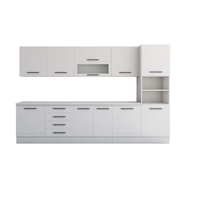 Bucatarie Alfa 320, alb, blat termic alb, corp pentru cuptor incorporabil