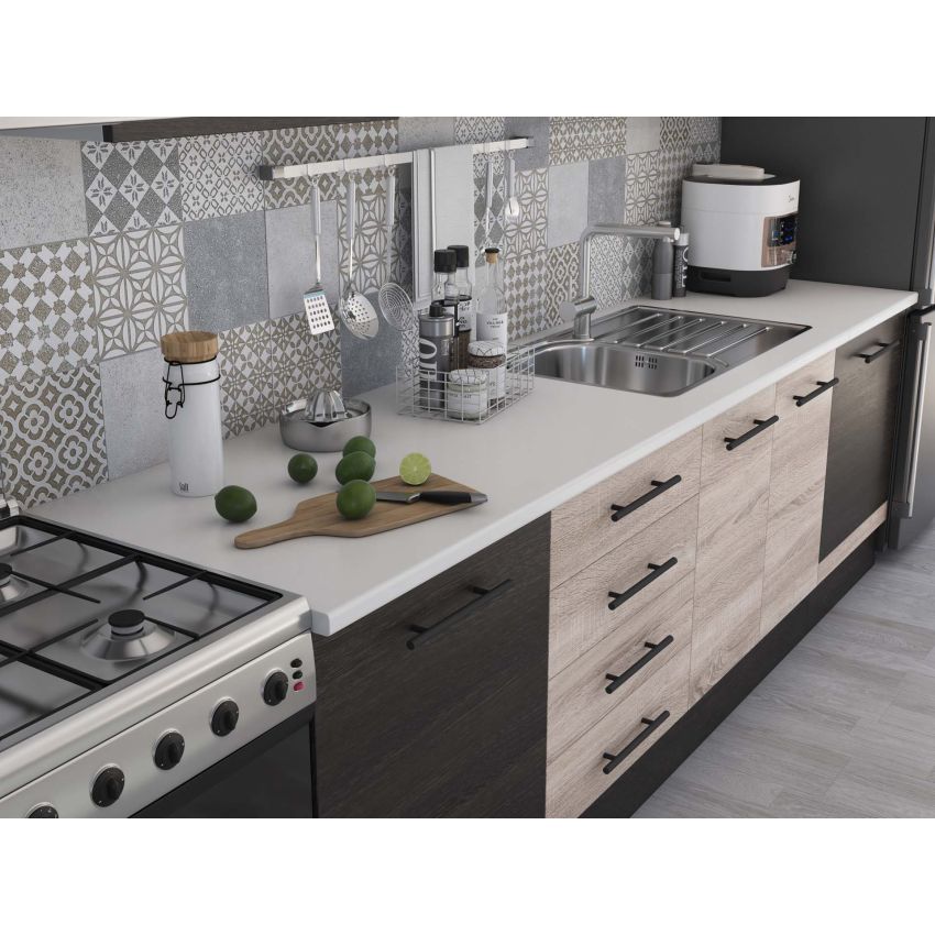 Bucatarie Alfa 320, sonoma/wenge, blat termic alb, corp hota