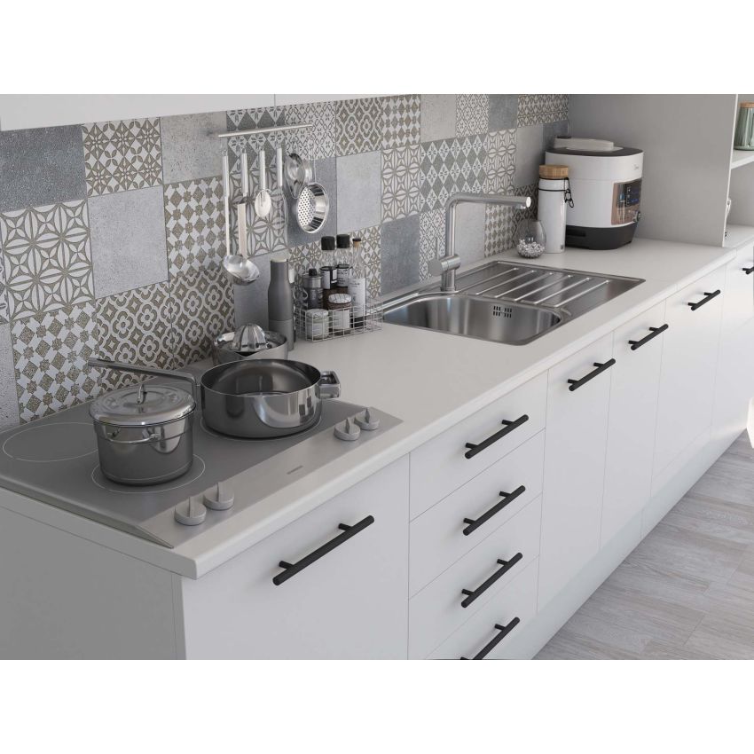 Bucatarie Alfa 320, alb, blat termic alb, corp pentru cuptor incorporabil