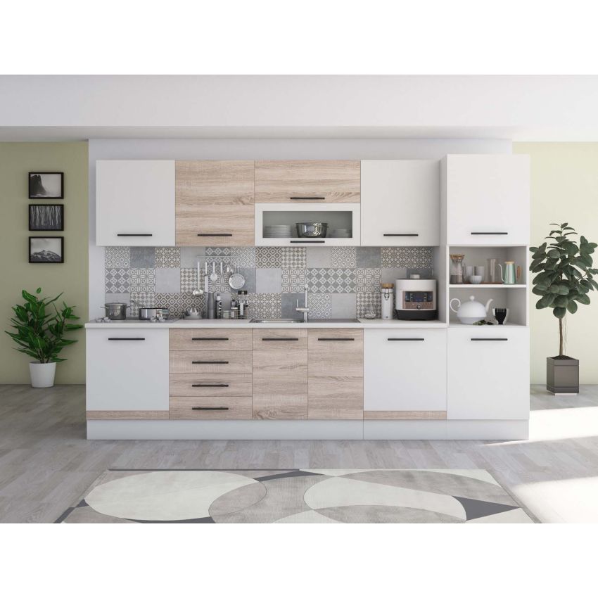 Bucatarie Alfa 320, alb, blat termic alb, corp pentru cuptor incorporabil
