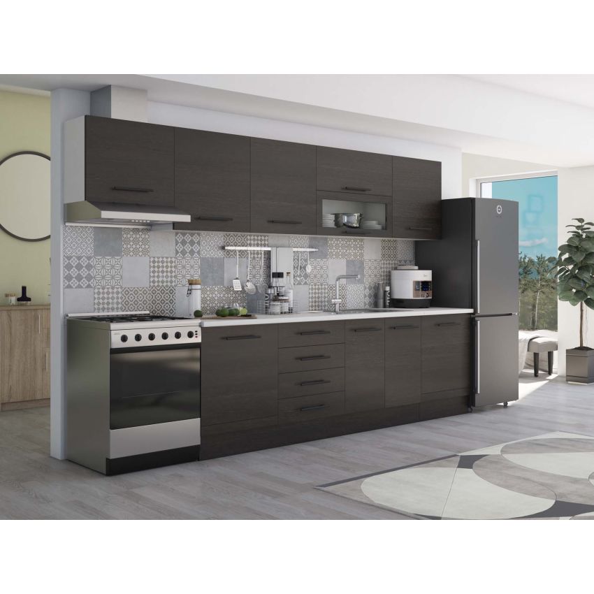 Bucatarie Alfa 320, wenge, blat termic alb, corp hota
