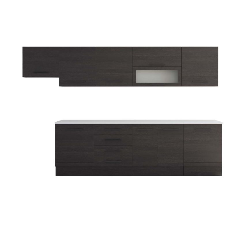 Bucatarie Alfa 320, wenge, blat termic alb, corp hota