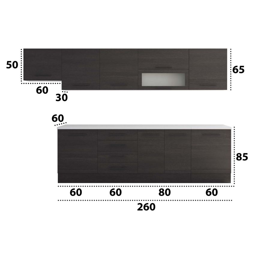 Bucatarie Alfa 320, wenge, blat termic alb, corp hota
