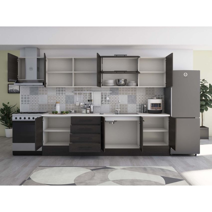 Bucatarie Alfa 320, wenge, blat termic alb, corp hota