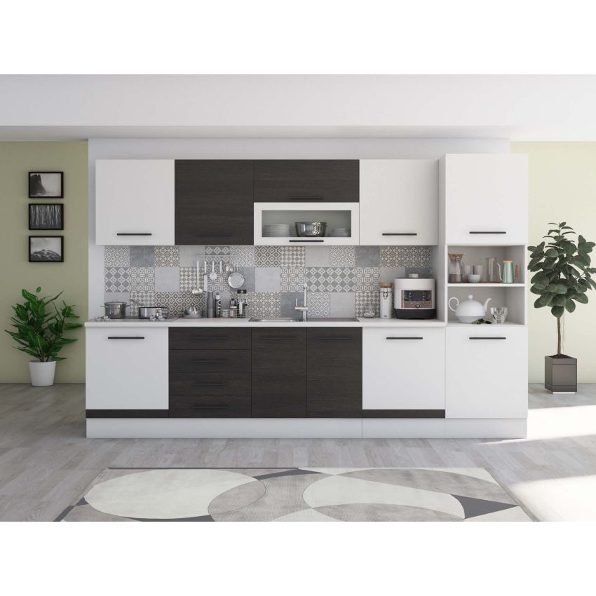 Bucatarie Alfa 320, alb, blat termic alb, corp pentru cuptor incorporabil