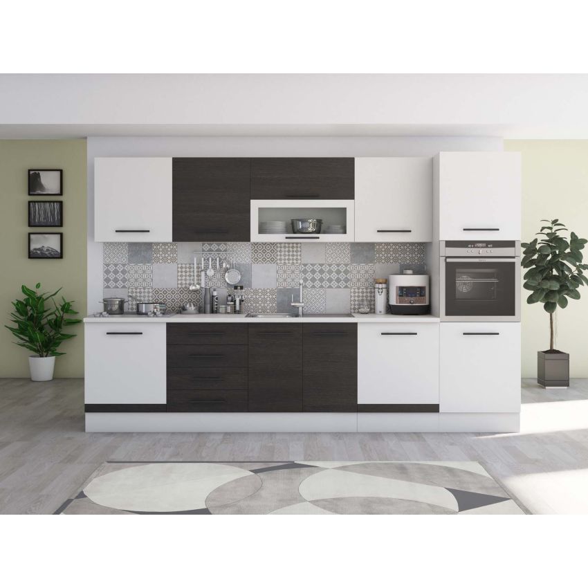 Bucatarie Alfa 320, wenge/alb, blat termic alb, corp pentru cuptor incorporabil