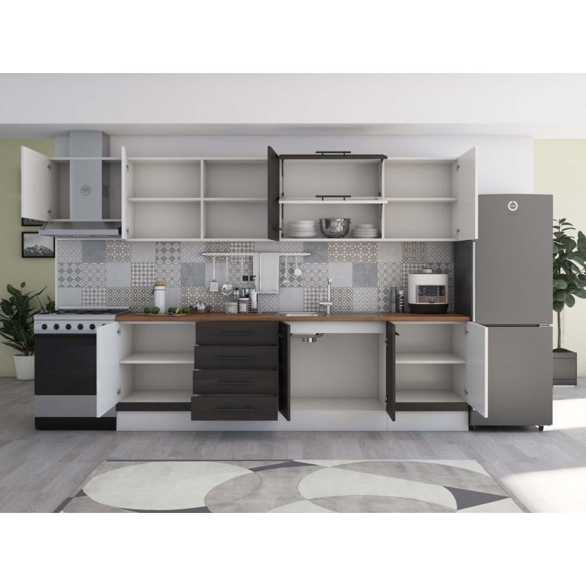 Bucatarie Alfa 320, wenge/alb, blat termic nuc, corp hota