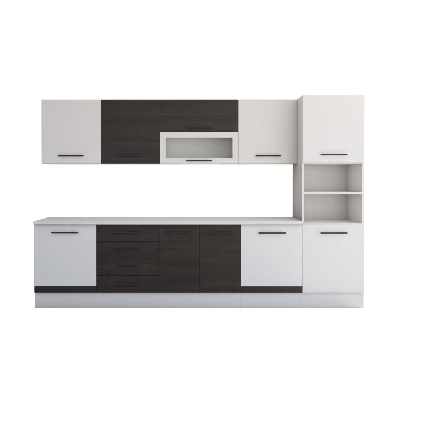 Bucatarie Alfa 320, wenge/alb, blat termic alb, corp pentru cuptor incorporabil