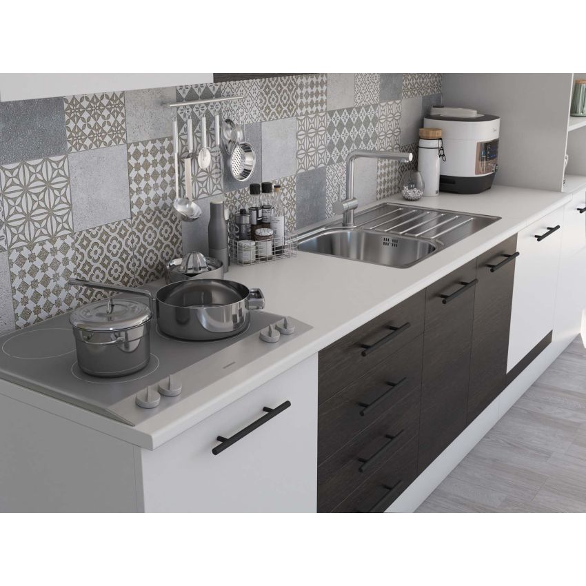 Bucatarie Alfa 320, wenge/alb, blat termic alb, corp pentru cuptor incorporabil