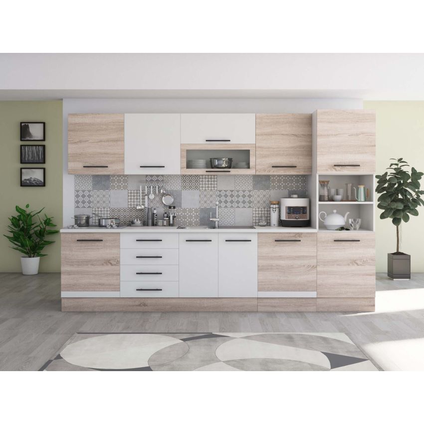 Bucatarie Alfa 320, alb, blat termic alb, corp pentru cuptor incorporabil