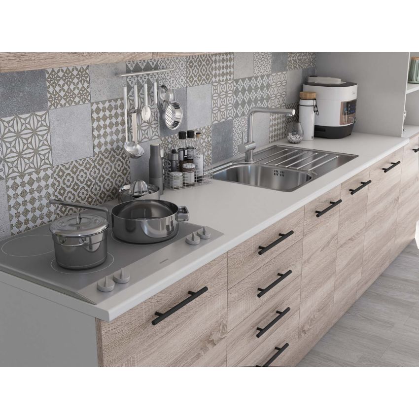 Bucatarie Alfa 320, sonoma, blat termic alb, corp pentru cuptor incorporabil